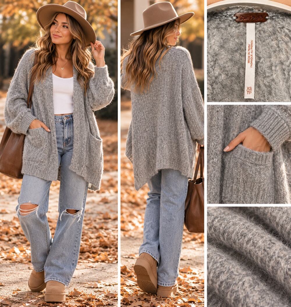 Free People Gray Alpaca Blend Open Front Cardigan XS